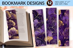 Purple and Gold Ginkgo PNG Bookmark Sublimation Design Product Image 1