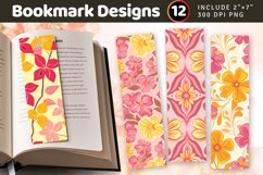 Pink and Yellow Floral PNG Bookmark Sublimation Designs Product Image 1