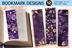 Purple &amp; Gold Floral PNG Bookmark Sublimation Designs Product Image 1