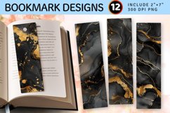 Black &amp; Gold Alcohol Ink PNG Bookmark Sublimation Designs Product Image 1