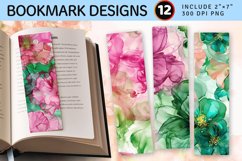 Pink &amp; Green Alcohol Ink Flowers PNG Bookmark Sublimation De Product Image 1
