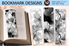 Black &amp; White Alcohol Ink Floral PNG Bookmark Sublimation De Product Image 1
