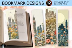 Vintage Cityscape Wildflowers PNG Bookmark Sublimation Desig Product Image 1