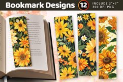 Sunflowers &amp; Marigold PNG Bookmark Sublimation Designs Product Image 1
