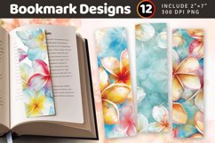 Watercolor Plumeria Flower PNG Bookmark Sublimation Designs Product Image 1
