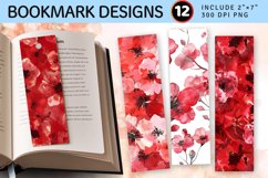 Red Watercolor Flowers PNG Bookmark Sublimation Designs Product Image 1