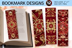 Red &amp; Gold Embroidery PNG Bookmark Sublimation Designs Product Image 1