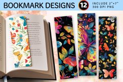 Colorful Floral Butterfly PNG Bookmark Sublimation Designs Product Image 1