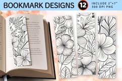 Botanical Line Art Floral PNG Bookmark Sublimation Designs Product Image 1