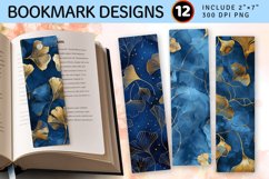 Blue and Gold Ginkgo PNG Bookmark Sublimation Design Product Image 1