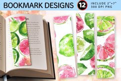 Pink &amp; Green Watercolor Limes PNG Bookmark Sublimation Desig Product Image 1