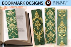Damask Green Gold PNG Bookmark Sublimation Des Product Image 1