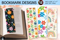 Cute Rainbow Flowers PNG Bookmark Sublimation Designs Product Image 1