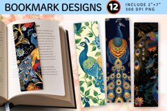 Floral Peacock PNG Bookmark Sublimation Design Product Image 1