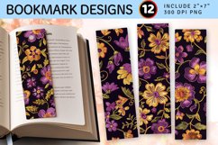 Purple Yellow Floral Embroidery PNG Bookmark Sublimation Des Product Image 1