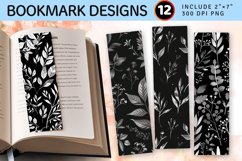 Black Floral Leaves Herbs PNG Bookmark Sublimation Designs Product Image 1