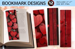 Red Wooden Hearts PNG Bookmark Sublimation Designs Product Image 1