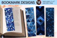 Blue Glittery Geometric PNG Bookmark Sublimation Design Product Image 1