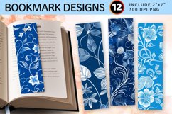 White Line on Blue Floral PNG Bookmark Sublimation Design Product Image 1