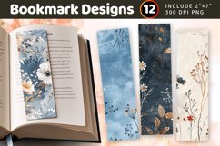 Winter Pressed Flowers PNG Bookmark Sublimation Designs Product Image 1