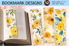 Yellow Watercolor Flowers PNG Bookmark Sublimation Designs Product Image 1
