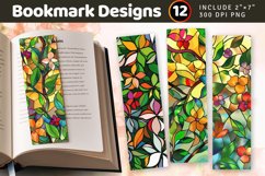 Spring Stained Glass Floral PNG Bookmark Sublimation Designs Product Image 1