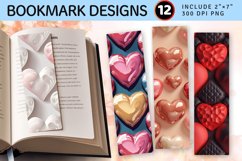 3D Puffy Hearts PNG Bookmark Sublimation Designs Product Image 1