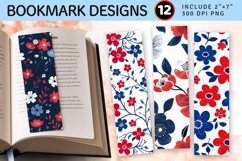Red Blue &amp; White Cute Flowers PNG Bookmark Sublimation Desig Product Image 1