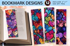 Stained Glass Hearts PNG Bookmark Sublimation Designs Product Image 1