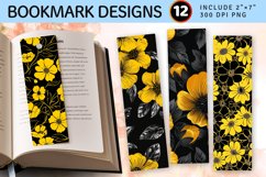 Black &amp; Yellow Flowers PNG Bookmark Sublimation Designs Product Image 1