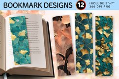 Teal and Gold Ginkgo PNG Bookmark Sublimation Design Product Image 1