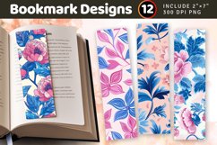 Pink and Blue Floral PNG Bookmark Sublimation Designs Product Image 1