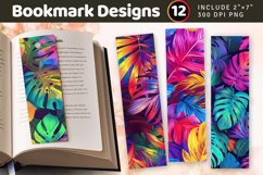 Rainbow Tropical Leaves PNG Bookmark Sublimation Designs Product Image 1