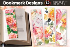 Summer Watercolor Roses Bouquet PNG Bookmark Sublimation Des Product Image 1