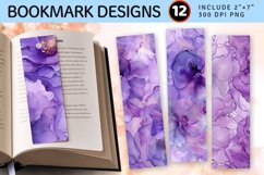 Lilac Alcohol Ink Flowers PNG Bookmark Sublimation Designs Product Image 1
