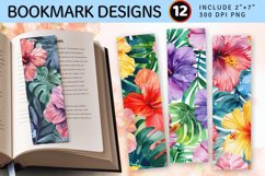 Summer Watercolor Hibiscus Tropical PNG Bookmark Sublimation Product Image 1