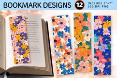 Risograph Flowers PNG Bookmark Sublimation Designs Product Image 1