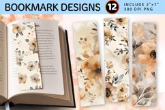Beige Watercolor Flowers PNG Bookmark Sublimation Designs Product Image 1