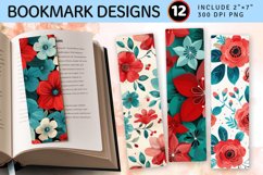 Red &amp; Teal Flowers PNG Bookmark Sublimation Designs Product Image 1