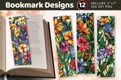 Stained Glass Wildflowers PNG Bookmark Sublimation Designs Product Image 1