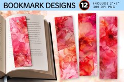Pink &amp; Red Alcohol Ink Flowers PNG Bookmark Sublimation Desi Product Image 1