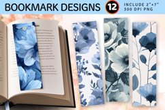 Dusty Blue Flowers PNG Bookmark Sublimation Designs Product Image 1