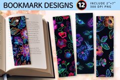 Neon Embroidery Flowers PNG Bookmark Sublimation Designs Product Image 1