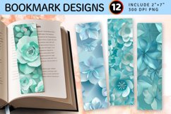 Floral Aquamarine Flowers PNG Bookmark Sublimation Design Product Image 1