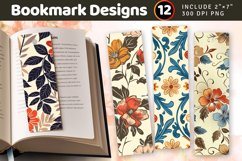 Retro Floral PNG Bookmark Sublimation Designs Product Image 1
