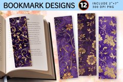 Purple and Gold Luxury Floral PNG Bookmark Sublimation Desig Product Image 1