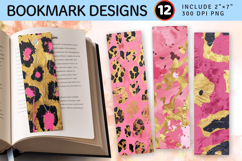Pink and Gold Leopard PNG Bookmark Sublimation Design Product Image 1