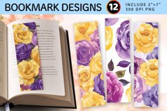 Purple &amp; Yellow Watercolor Roses PNG Bookmark Sublimation De Product Image 1