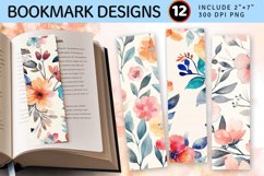 Delicate Watercolor Floral PNG Bookmark Sublimation Designs Product Image 1