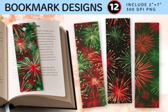 Red &amp; Green Fireworks PNG Bookmark Sublimation Designs Product Image 1